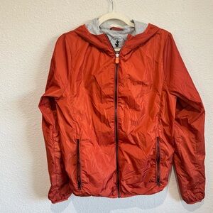 Save the Duck Womens Small Orange Nylon Rain Jacket Full Zip Gorpcore Outdoors